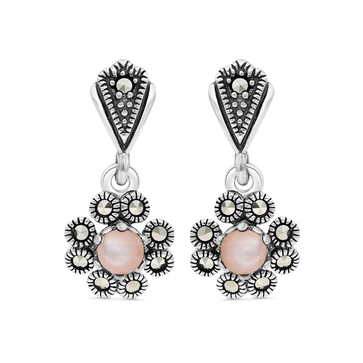 [EAR04MAR00PNKA317] Sterling Silver 925 Earring Embedded With Natural Pink Shell And Marcasite Stones