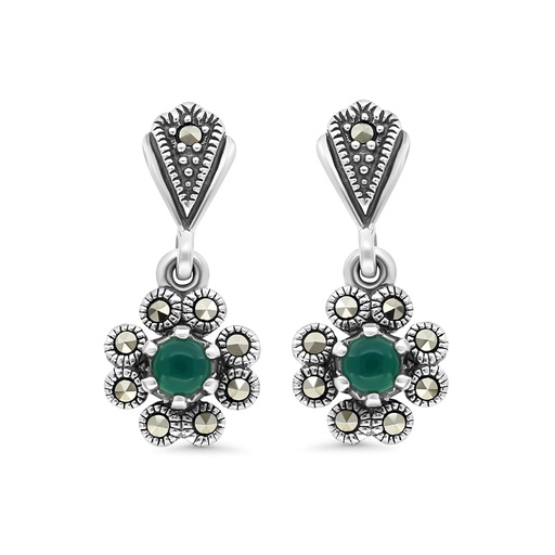 [EAR04MAR00GAGA317] Sterling Silver 925 Earring Embedded With Natural Green Agate And Marcasite Stones