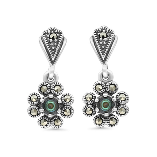 [EAR04MAR00ABAA317] Sterling Silver 925 Earring Embedded With Natural Blue Shell And Marcasite Stones