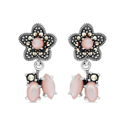[EAR04MAR00PNKA318] Sterling Silver 925 Earring Embedded With Natural Pink Shell And Marcasite Stones