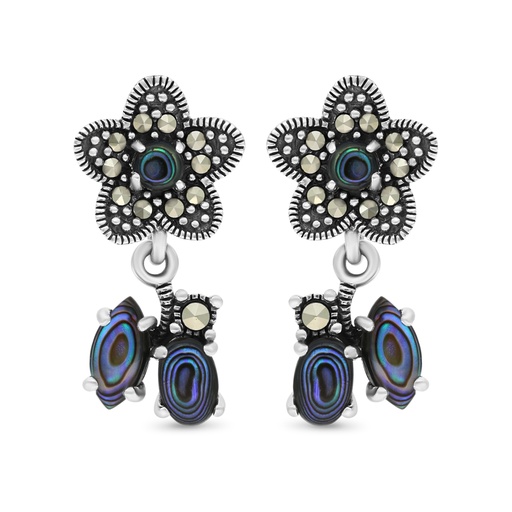 [EAR04MAR00ABAA318] Sterling Silver 925 Earring Embedded With Natural Blue Shell And Marcasite Stones