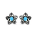 Sterling Silver 925 Earring Embedded With Natural Processed Turquoise And Marcasite Stones