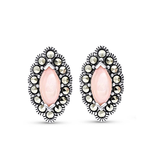 [EAR04MAR00PNKA483] Sterling Silver 925 Earring Embedded With Natural Pink Shell And Marcasite Stones