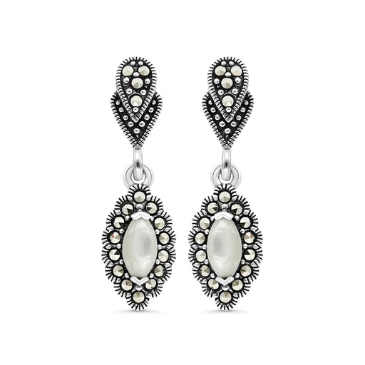 [EAR04MAR00MOPA320] Sterling Silver 925 Earring Embedded With Natural White Shell And Marcasite Stones
