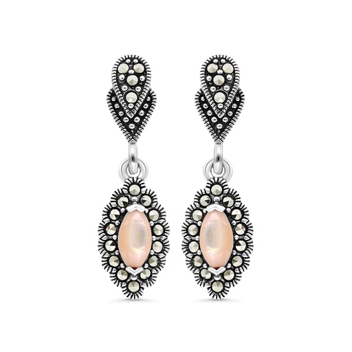 [EAR04MAR00PNKA320] Sterling Silver 925 Earring Embedded With Natural Pink Shell And Marcasite Stones