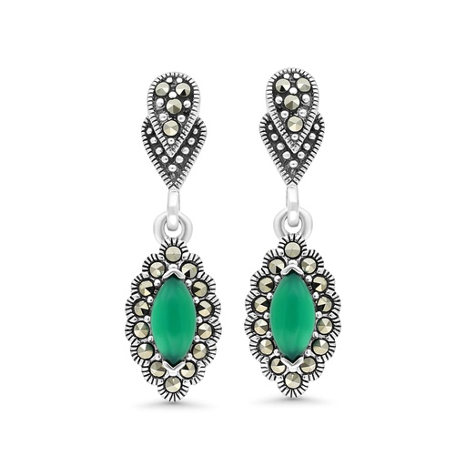 [EAR04MAR00GAGA320] Sterling Silver 925 Earring Embedded With Natural Green Agate And Marcasite Stones