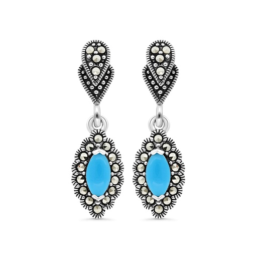 [EAR04MAR00TRQA320] Sterling Silver 925 Earring Embedded With Natural Processed Turquoise And Marcasite Stones