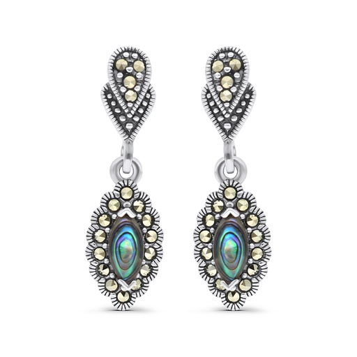 [EAR04MAR00ABAA320] Sterling Silver 925 Earring Embedded With Natural Blue Shell And Marcasite Stones