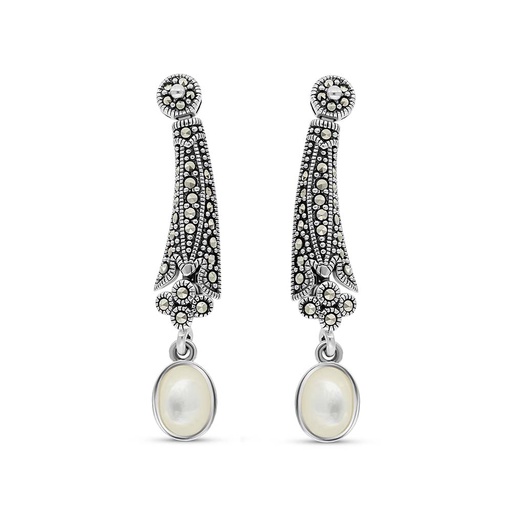 [EAR04MAR00MOPA321] Sterling Silver 925 Earring Embedded With Natural White Shell And Marcasite Stones