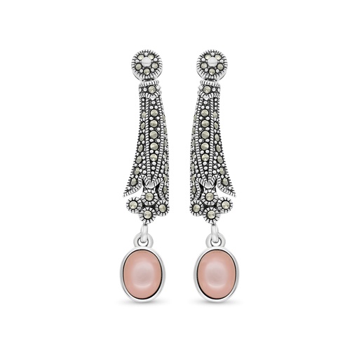 [EAR04MAR00PNKA321] Sterling Silver 925 Earring Embedded With Natural Pink Shell And Marcasite Stones