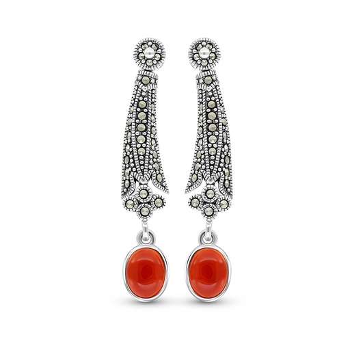 [EAR04MAR00RAGA321] Sterling Silver 925 Earring Embedded With Natural Aqiq And Marcasite Stones