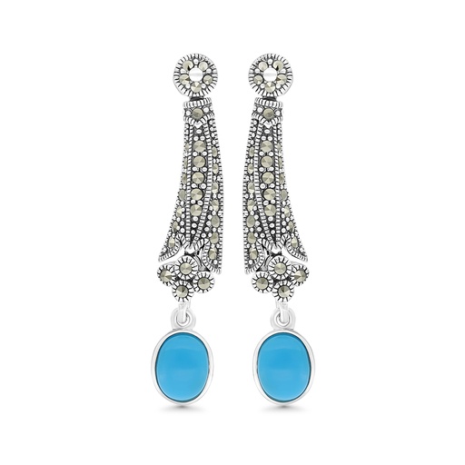 [EAR04MAR00TRQA321] Sterling Silver 925 Earring Embedded With Natural Processed Turquoise And Marcasite Stones