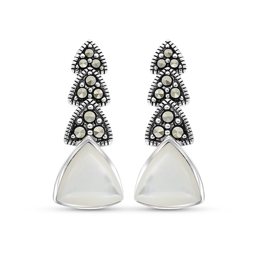 [EAR04MAR00MOPA322] Sterling Silver 925 Earring Embedded With Natural White Shell And Marcasite Stones
