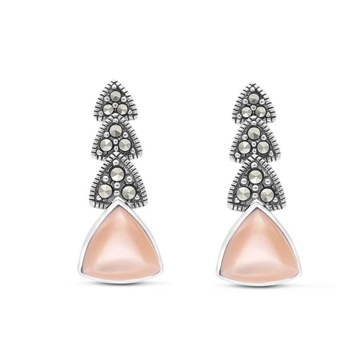 [EAR04MAR00PNKA322] Sterling Silver 925 Earring Embedded With Natural Pink Shell And Marcasite Stones
