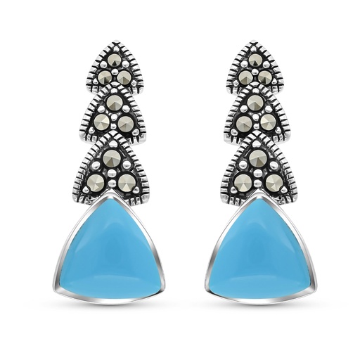[EAR04MAR00TRQA322] Sterling Silver 925 Earring Embedded With Natural Processed Turquoise And Marcasite Stones