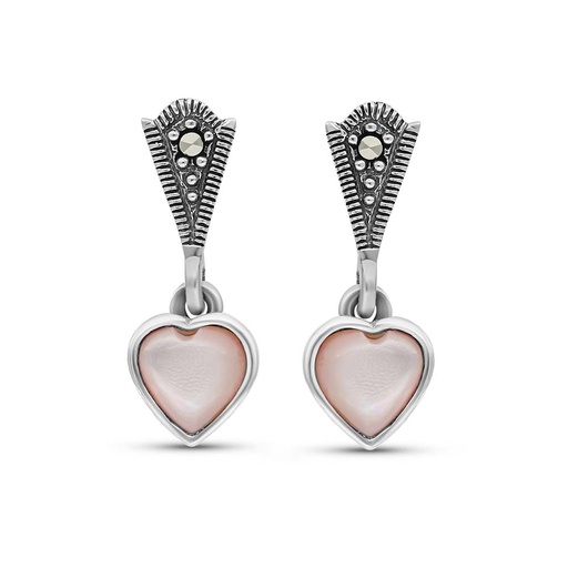 [EAR04MAR00PNKA324] Sterling Silver 925 Earring Embedded With Natural Pink Shell And Marcasite Stones