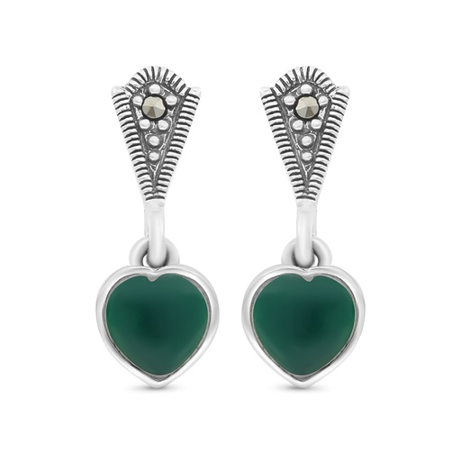 [EAR04MAR00GAGA324] Sterling Silver 925 Earring Embedded With Natural Green Agate And Marcasite Stones