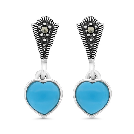[EAR04MAR00TRQA324] Sterling Silver 925 Earring Embedded With Natural Processed Turquoise And Marcasite Stones