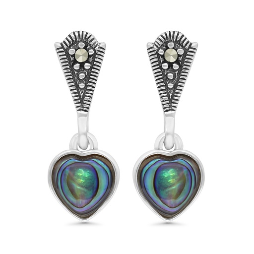 [EAR04MAR00ABAA324] Sterling Silver 925 Earring Embedded With Natural Blue Shell And Marcasite Stones
