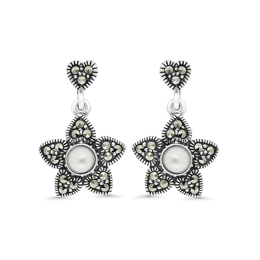 [EAR04MAR00MOPA325] Sterling Silver 925 Earring Embedded With Natural White Shell And Marcasite Stones