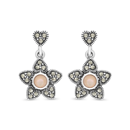 [EAR04MAR00PNKA325] Sterling Silver 925 Earring Embedded With Natural Pink Shell And Marcasite Stones