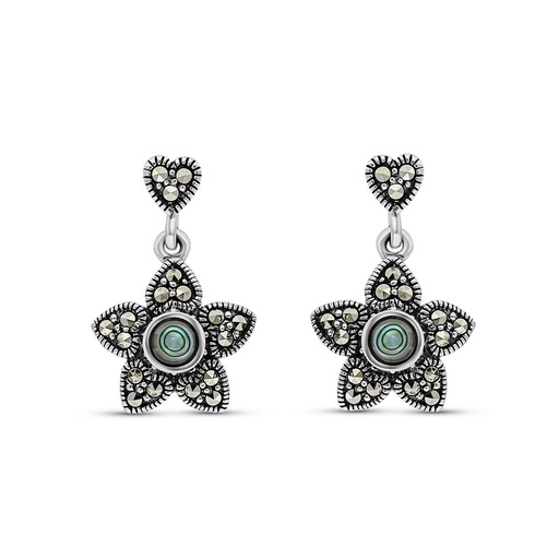 [EAR04MAR00ABAA325] Sterling Silver 925 Earring Embedded With Natural Blue Shell And Marcasite Stones