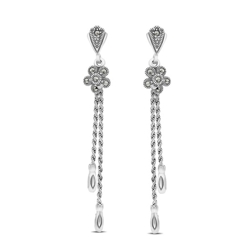 [EAR04MAR00000A154] Sterling Silver 925 Earring Embedded With Marcasite Stones