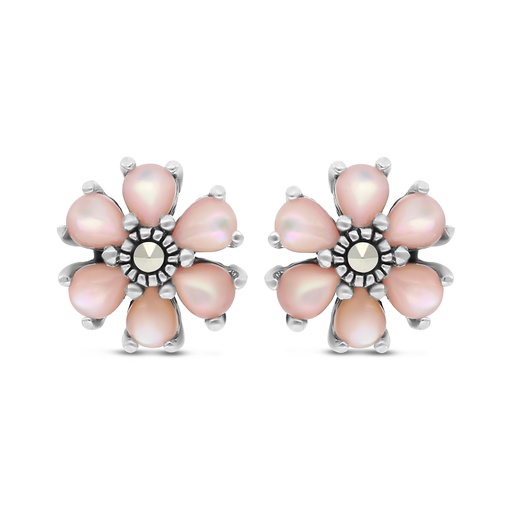 [EAR04MAR00PNKA330] Sterling Silver 925 Earring Embedded With Natural Pink Shell And Marcasite Stones