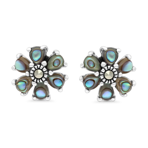 [EAR04MAR00ABAA330] Sterling Silver 925 Earring Embedded With Natural Blue Shell And Marcasite Stones