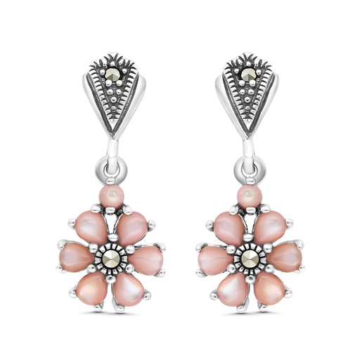 [EAR04MAR00PNKA331] Sterling Silver 925 Earring Embedded With Natural Pink Shell And Marcasite Stones