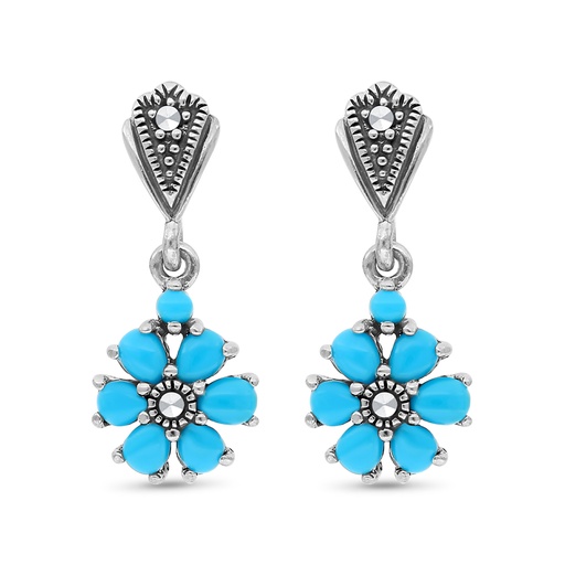 [EAR04MAR00TRQA331] Sterling Silver 925 Earring Embedded With Natural Processed Turquoise And Marcasite Stones