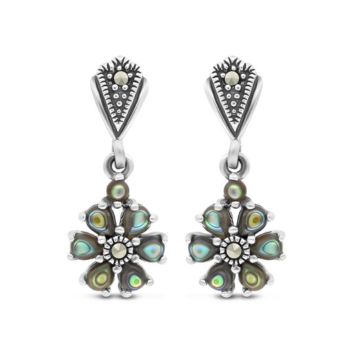 [EAR04MAR00ABAA331] Sterling Silver 925 Earring Embedded With Natural Blue Shell And Marcasite Stones
