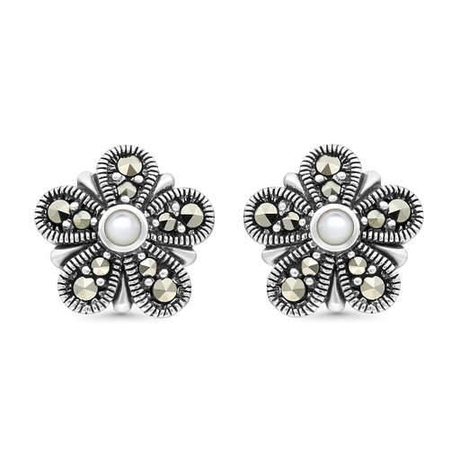 [EAR04MAR00MOPA332] Sterling Silver 925 Earring Embedded With Natural White Shell And Marcasite Stones