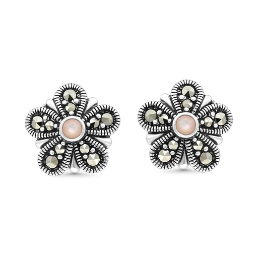 [EAR04MAR00PNKA332] Sterling Silver 925 Earring Embedded With Natural Pink Shell And Marcasite Stones