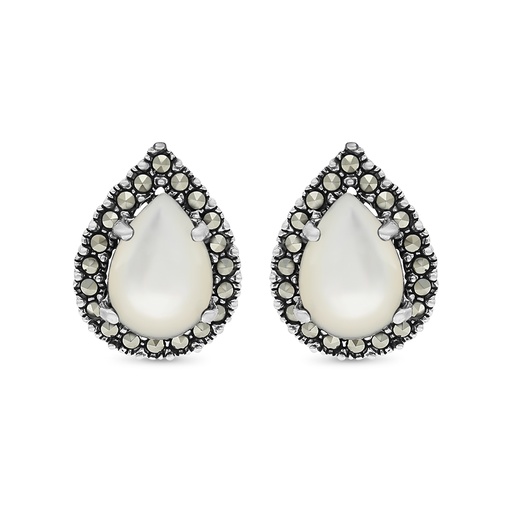 [EAR04MAR00MOPA327] Sterling Silver 925 Earring Embedded With Natural White Shell And Marcasite Stones