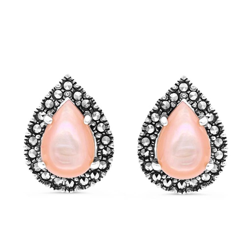 [EAR04MAR00PNKA327] Sterling Silver 925 Earring Embedded With Natural Pink Shell And Marcasite Stones