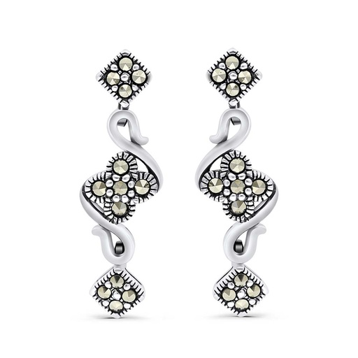 [EAR04MAR00000A159] Sterling Silver 925 Earring Embedded With Marcasite Stones