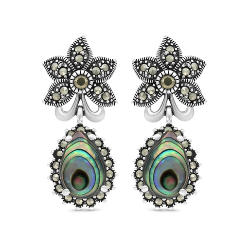 [EAR04MAR00ABAA336] Sterling Silver 925 Earring Embedded With Natural Blue Shell And Marcasite Stones