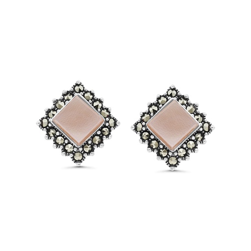 [EAR04MAR00PNKA340] Sterling Silver 925 Earring Embedded With Natural Pink Shell And Marcasite Stones