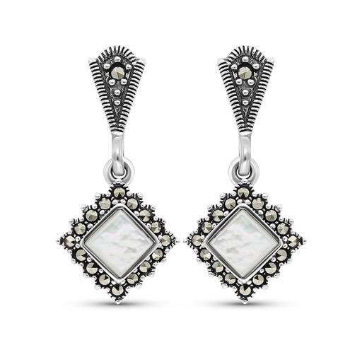 [EAR04MAR00MOPA341] Sterling Silver 925 Earring Embedded With Natural White Shell And Marcasite Stones