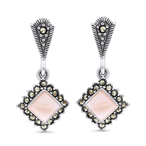 [EAR04MAR00PNKA341] Sterling Silver 925 Earring Embedded With Natural Pink Shell And Marcasite Stones