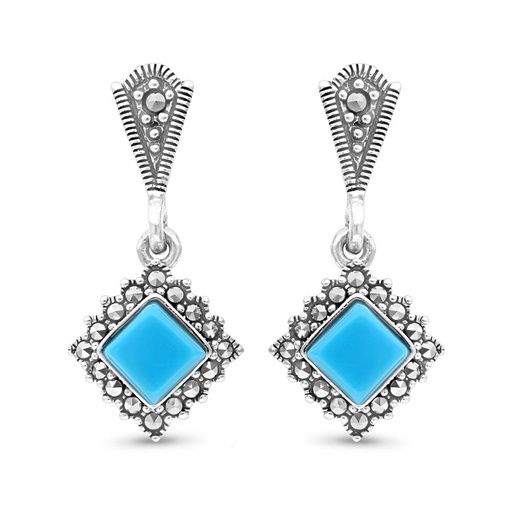 [EAR04MAR00TRQA341] Sterling Silver 925 Earring Embedded With Natural Processed Turquoise And Marcasite Stones