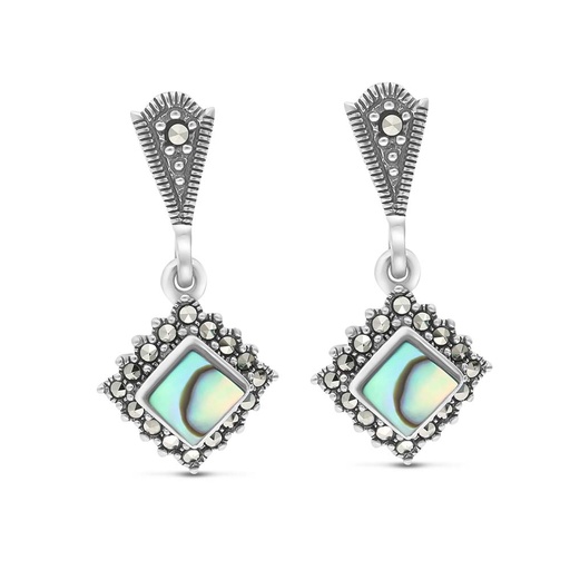 [EAR04MAR00ABAA341] Sterling Silver 925 Earring Embedded With Natural Blue Shell And Marcasite Stones
