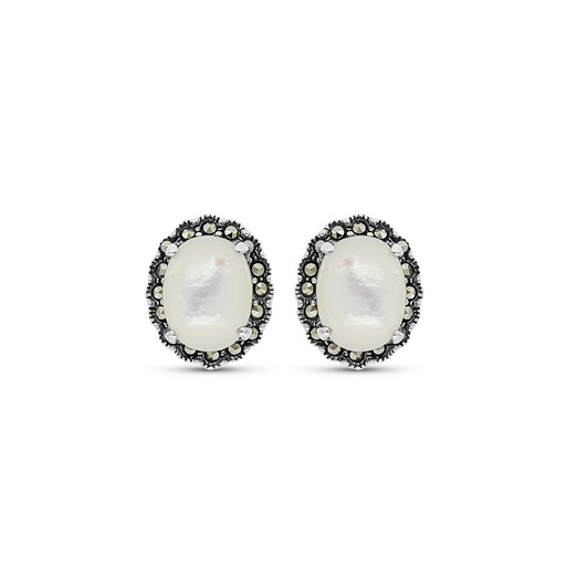 [EAR04MAR00MOPA338] Sterling Silver 925 Earring Embedded With Natural White Shell And Marcasite Stones