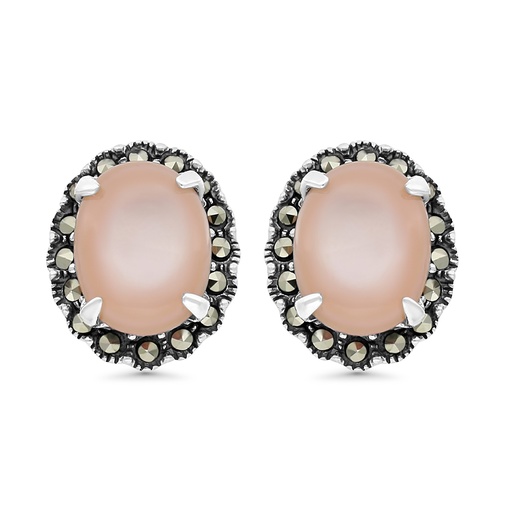 [EAR04MAR00PNKA338] Sterling Silver 925 Earring Embedded With Natural Pink Shell And Marcasite Stones