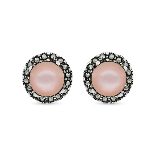 [EAR04MAR00PNKA339] Sterling Silver 925 Earring Embedded With Natural Pink Shell And Marcasite Stones