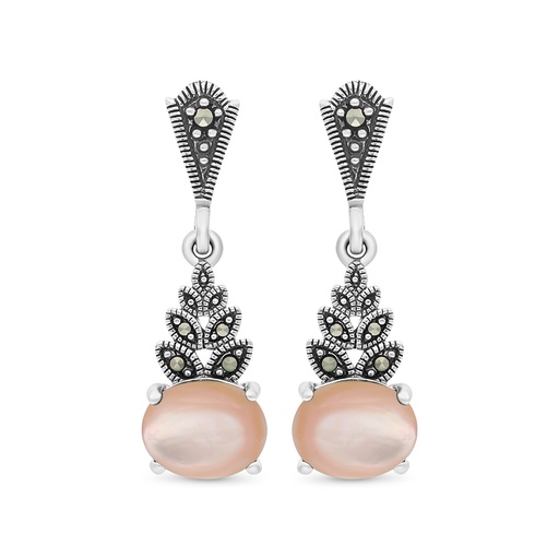 [EAR04MAR00PNKA346] Sterling Silver 925 Earring Embedded With Natural Pink Shell And Marcasite Stones