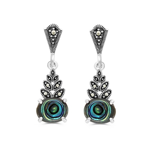 [EAR04MAR00ABAA346] Sterling Silver 925 Earring Embedded With Natural Blue Shell And Marcasite Stones