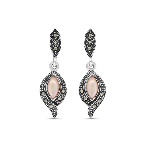 [EAR04MAR00PNKA344] Sterling Silver 925 Earring Embedded With Natural Pink Shell And Marcasite Stones