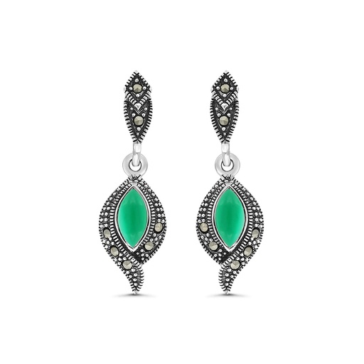 [EAR04MAR00GAGA344] Sterling Silver 925 Earring Embedded With Natural Green Agate And Marcasite Stones